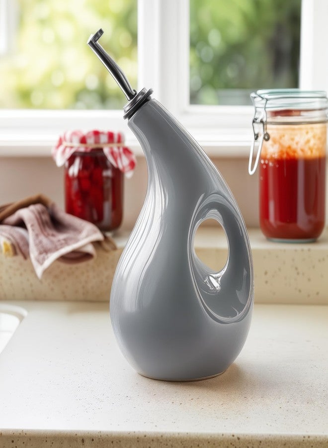 Decor & More - Ceramic Oil Dispenser 500 ML | Oil Container for Kitchen Decor | Oil Dispenser with Adjustable Removal Steel Lid for kitchen storage | Grey set of 1 - Image 5